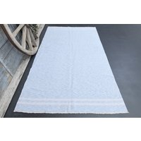 4.7x23 cm Flachgewebe Teppich Weiß Blau, Kilim Wollteppich, Esszimmerteppich von SuffeArt