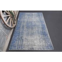 5.6x28.7 Türkis Blauer Vintage Teppich, Handgeknüpfter Teppich von SuffeArt