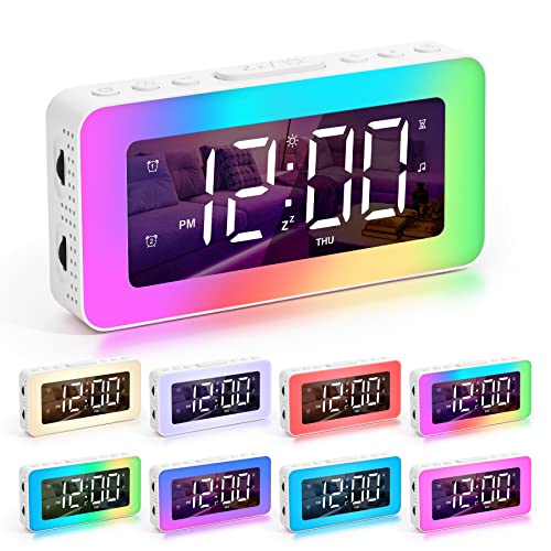 Sukeen Wecker Digital, Wecker Kinder Digital, Wecker Mit Licht, Digitaler Uhr Mit Doppelalarm, 8 Einschlafgeräusche/Nachtlichter, Einschlaftimer, USB-Ladegerät, Spiegeluhr für Schlafzimmer-Weiss von Sukeen