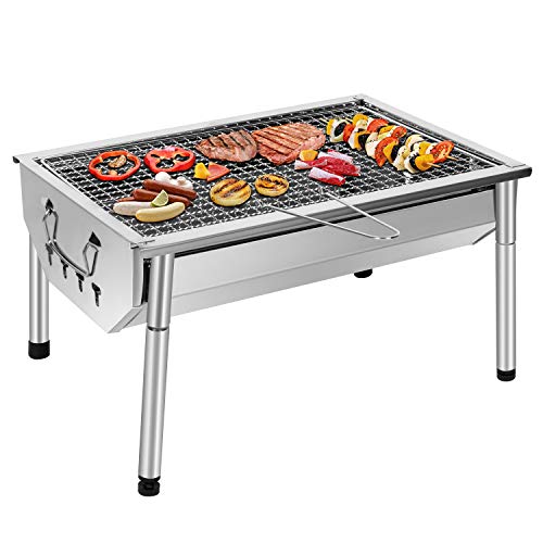 SunJas Picknickgrill Edelstahl Holzkohlegrill Kleiner Grill Portable Campinggrill Abnehmbare BBQ Grills für Outdoor Garten Party usw. (40 x 28 x 21.5 cm) von SunJas