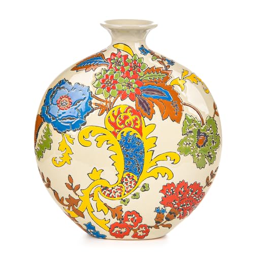 Sungmor Hochwertige emaillierte Porzellanvase, traditionelle, handgeschnitzte Keramikvase für frische Blumen, getrocknete Pflanzen, Arrangement, dekorative Vase für Tafelaufsätze, Regal, Wohnzimmer von Sungmor
