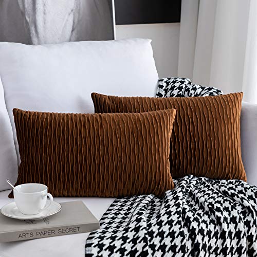 Sunia Kissenbezüge 30x50 cm Set mit 2 Samt Moderne Kissenbezüge dekorativen quadratischen rechteckigen Kissenbezüge für Couch Bett Sofa Stuhl Schlafzimmer Wohnzimmer, Kaffee von Sunia