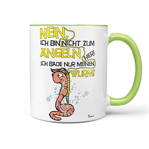 Sunnywall Angler Angel Fischer Premium Geschenk Tasse Keramik, Original Geschenkidee (24-Tasse Wurm Baden Grün) von Sunnywall