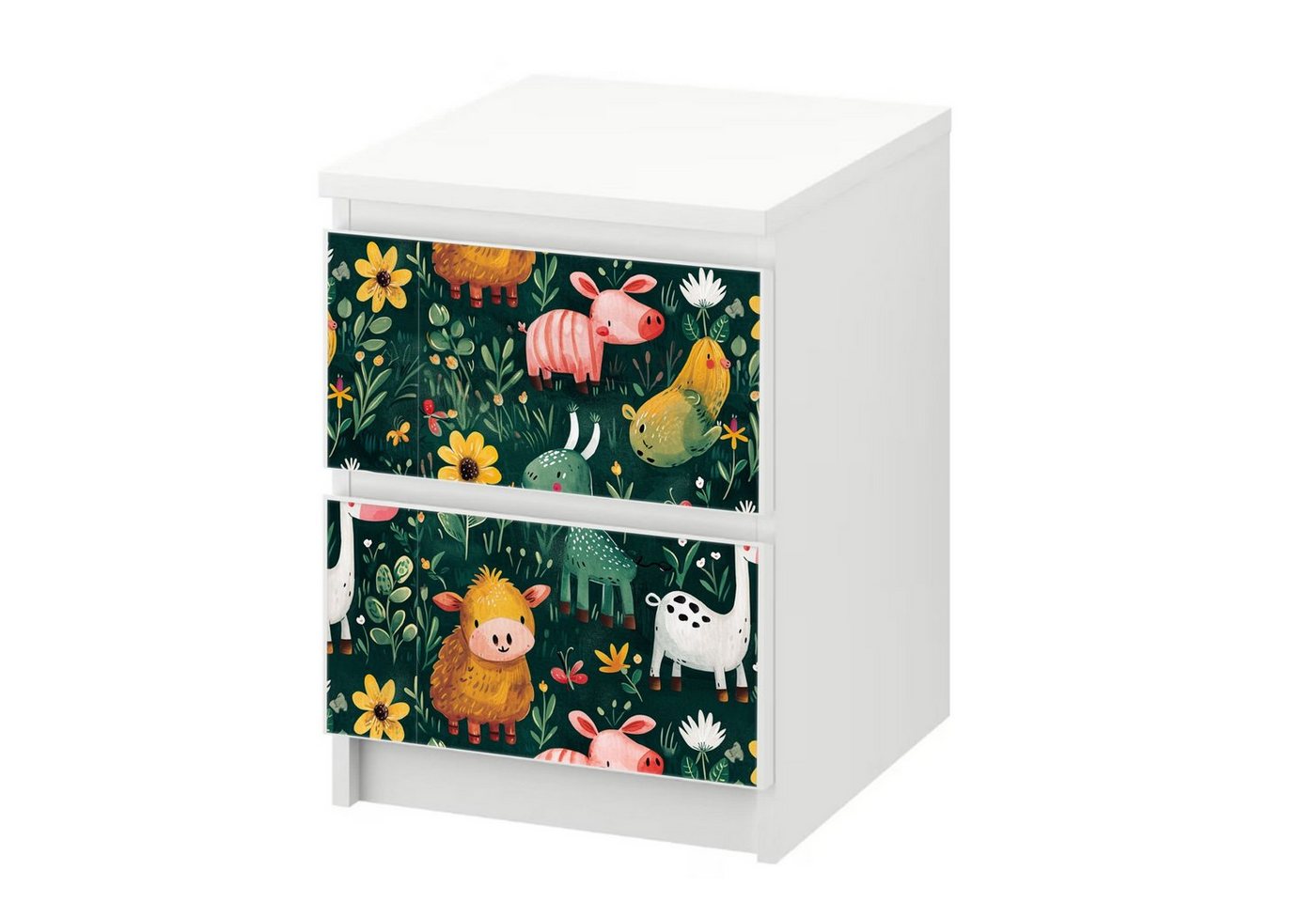 Sunnywall Möbelfolie passend für IKEA Malm Kommode Schrankfolie mit Farmtiere Pattern, blasenfreie selbstklebende Folie (SCHRANK NICHT INKLUSIVE) von Sunnywall