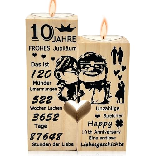 10 Jahrestag Geschenk für sie,10. Hochzeitstag Geschenke,Geschenke für Freundin,Jahrestag Geschenk für ihn,Geschenke für Frauen deko Kerzen,Kerzenständer aus Holz Geschenke,10. Hochzeit Deko von Sunshine smile