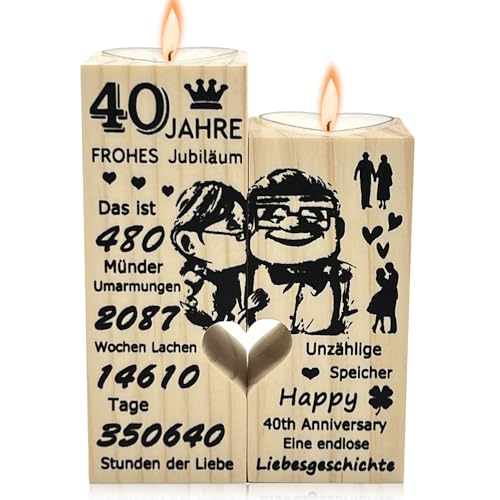 40 Jahrestag Geschenk für sie,40. Hochzeitstag Geschenke,Geschenke für Freundin,Jahrestag Geschenk für ihn,Geschenke für Frauen deko Kerzen,Kerzenständer aus Holz Geschenke,40. Hochzeit Deko von Sunshine smile