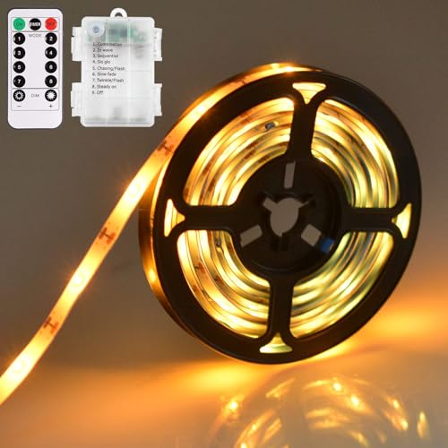 LED Streifen Batteriebetrieben,3M 8 Modi LED Strip Batteriebetrieben,LED Lichtleiste Batterie mit Timer,Dimmbar LED Strip mit Fernbedienung,Wasserdichte Lichtleisten,LED Lichtband Wasserdicht von Sunshine smile