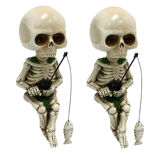 2 Stück Skelett Figuren Gartendekoration, 11,5 cm Angel Skelett Statue Gothic-Dekoration, Mini Harz Skelett-Statuen Teich-Dekoration,Coole Totenkopf Ornamente, Halloween Heimdekoration Tischdekoration von Supatmul