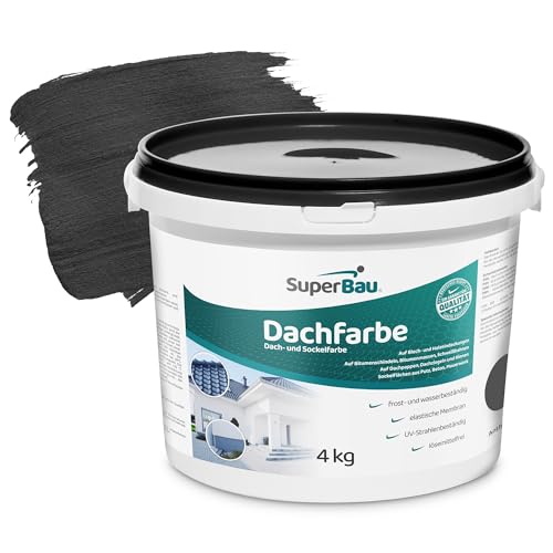 Superbau Dachfarbe Anthrazit 4kg, Sockelfarbe WASSERDICHT, Fassadenfarbe für Außen, Dachbeschichtung für Blechdach, Bitumen, Dachpappe, Schindeln, Putz, Dachbeschichtungsfarbe von SuperBau