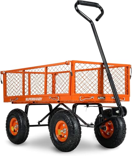 SuperHandy Wagon Utility Cart Handkarre Manuell Heavy Duty Rasen Garten mit abnehmbaren Seitenmaschen 180 kg maximale Kapazität, Schwarz von SuperHandy