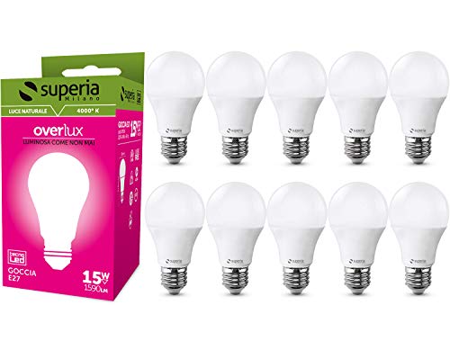 Superia E27 LED Drop Bulb, 15W (Äquivalent 85W), natürliches Licht 4000K, 1600 lumen, OP15N, 10er-Pack von Superia Milano