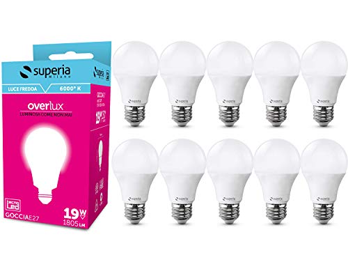Superia E27 LED Drop Bulb, 19W (Äquivalent 100W), kaltes Licht 6000K, 1800 lumen, SG27F, 10er-Pack von Superia Milano