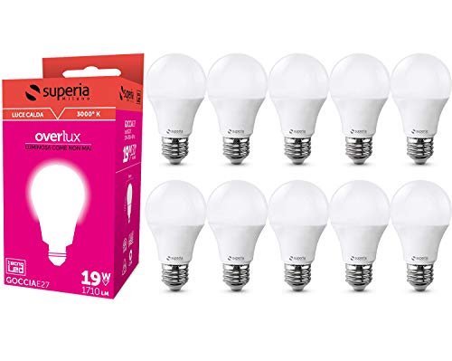 Superia E27 LED Drop Bulb, 19W (Äquivalent 100W), heißes Licht 3000K, 1710 lumen, SG27C, 10er-Pack von Superia Milano