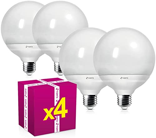 Superia LED E27 Globe Bulb, 22W (160W Äquivalent), Kaltlicht 6000K RA80, Lichtstärke 2178 Lumen, G120 opal, Edison Schaft, Energiesparend, kein Flimmern, GL25F 4-Pack von Superia Milano