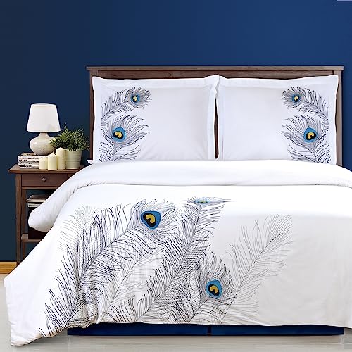 Superior - Einlagiges und weiches Bettbezugsset mit gestickten Schwalben, 269 x 234 cm, 100% Baumwolle, silberfarben, 3-teilig Superior - Einlagiges und weiches Bettbezugsset mit gestickten Schwalben, 269 x 234 cm, 100% Baumwolle, silberfarben, 3-teilig von Superior
