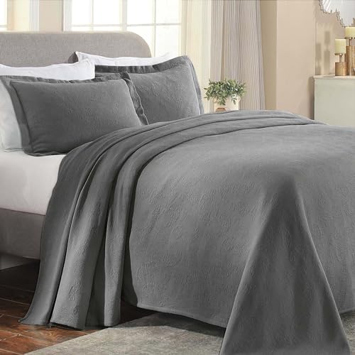 Superior Tagesdecke, Jacquard-Paisleymuster, Matelassé, Baumwolle, Kingsize, Grau, 3-teilig Superior Tagesdecke, Jacquard-Paisleymuster, Matelassé, Baumwolle, Kingsize, Grau, 3-teilig von Superior