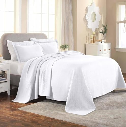 Superior Jacquard-Matelasse-Bettüberwurf-Set, 100% Baumwolle, Korbgeflecht, 3-teilig, Kingsize, Weiß Superior Jacquard-Matelasse-Bettüberwurf-Set, 100% Baumwolle, Korbgeflecht, 3-teilig, Kingsize, Weiß von Superior