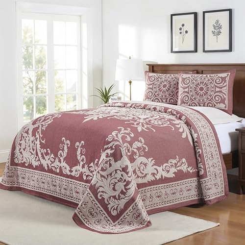 Superior Tagesdecken-Set, Baumwoll-Polyester-Mischgewebe, Jacquardgewebe, strukturiert, 3-teilig, Kingsize-Bett, Beerenrot Superior Tagesdecken-Set, Baumwoll-Polyester-Mischgewebe, Jacquardgewebe, strukturiert, 3-teilig, Kingsize-Bett, Beerenrot von Superior