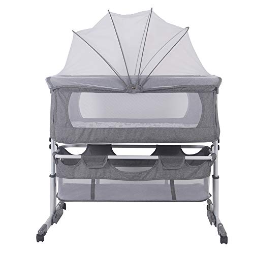 Cododo 3-in-1 Kinderbett Cododo mit Matratze und Moskitonetz, Höhenverstellung, Mobile Babywiege für Neugeborene/Säugling, Cododo-Bett mit Aufbewahrungskorb (92 x 58 x 70 – 87 cm, grau) von Supfine