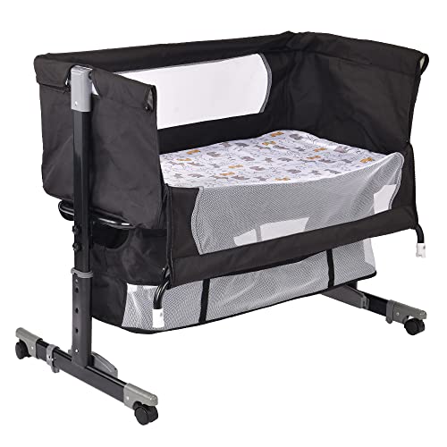 Cododo Babybett, 3 in 1 Wiege Cododo mit Matratze und Moskitonetz, Höhenverstellung, Mobile Babywiege für Neugeborene/Säugling, Cododo-Bett mit Aufbewahrungskorb (92 x 58 x 70 – 90 cm, schwarz) von Supfine