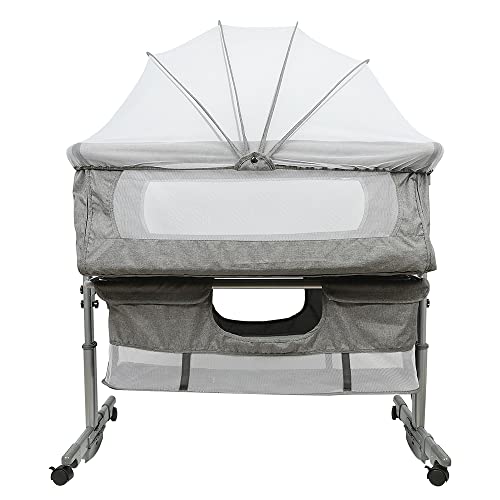 SUPFINE 3-in-1-Babybett, Höhenverstellung, Codododo-Babybett, tragbar, für Neugeborene/Säugling, Wiege Cododo mit Matratze, Moskitonetz und Aufbewahrungstasche (92 x 58 x 70 – 90 cm, Dunkelgrau) A1 von Supfine