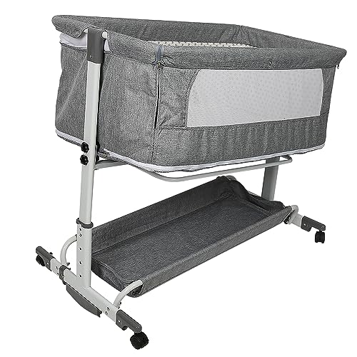 Supfine Babybett Cododo, 3-in-1-Bett mit Matratze und Moskitonetz, Höhenverstellung, Mobile Wiege für Neugeborene/Säugling, Calidoo mit Aufbewahrungskorb (95 x 58 x 74-90 cm, Grau), YE360461 von Supfine