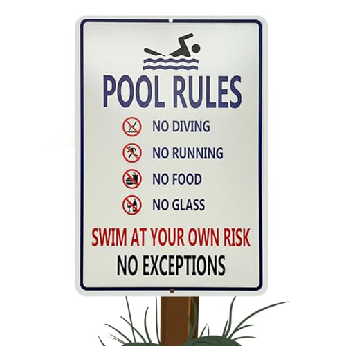 Suphyee Lustige Metall-Pool-Schilder, Pool-Sicherheitsschilder | Outdoor-Schild-Dekoration | Humorvolles Textdesign Pool-Warnschild aus Metall im Retro-Look für Außenpool von Suphyee