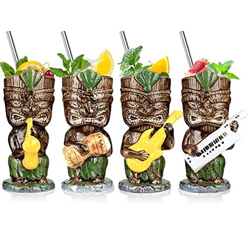 Tiki-Gläserbecher für Cocktails, 4 Stück, Keramik, Musikband, Design-Stil, Tiki-Becher, coole tropische Hawaii-Party, Getränke, kreative Orchester-Tasse, Bar, Drinkware, Dekoration von SuproBarware