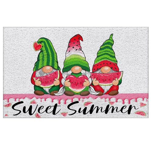 Supwhd Fußmatte mit Wassermelonen-Sommerzwerg – Sweet Summer Haustürmatte für den Eingangsbereich, Innen- und Außenbereich, Sommerdekoration für Zuhause, Wassermelonen-Küchendekoration, 43,2 x 76,2 cm von Supwhd
