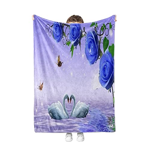 Surwin Flanelldecke Kuscheldecke mit 3D Elegantes Blumen Muster Weiche Warm Flauschige Flanell Decke Fleecedecke, Babydecke, Sofadecke, Weihnachten Geschenk (Schwan,80x120cm) von Surwin