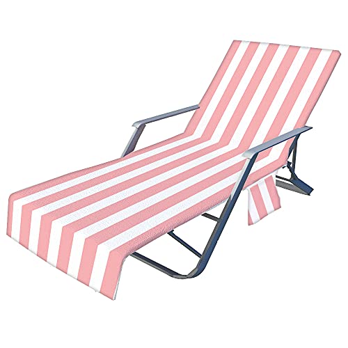 Surwin Schonbezug Für Gartenliege Streifen Strandliegenauflage Frottee Liegenauflage Stuhl Strandtuch Sun Lounger Bezug mit Tasche Sporthandtuch für Strand Garten Schwimmen (75x210cm,Rosa) von Surwin