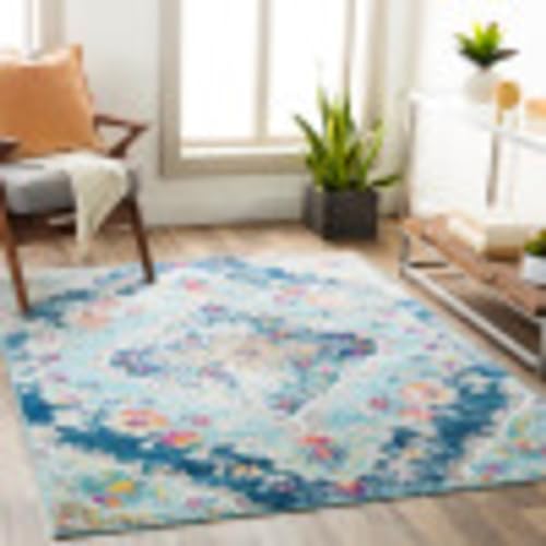 Surya Palma Vintage Teppich groß - Teppiche Wohnzimmer, Esszimmer, Flur, Carpet Living Room - Orientalischer Teppich Boho Style - Bunter Muster, Light Blue, Navy, Light Beige, Grey, Fuchsia 160x216cm von Surya