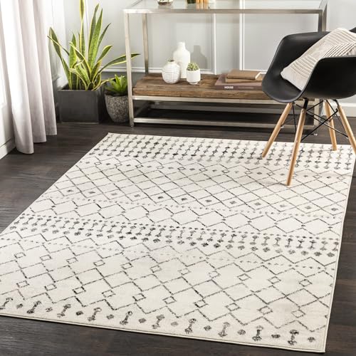 Surya Abu Dhabi Berber Teppich - Teppich modern Wohnzimmer, Esszimmer, Schlafzimmer - weicher Abstrakt Boho Teppich, Kurzflor Teppich für einfache Pflege - Teppich groß 130x170cm in Weiss von Surya