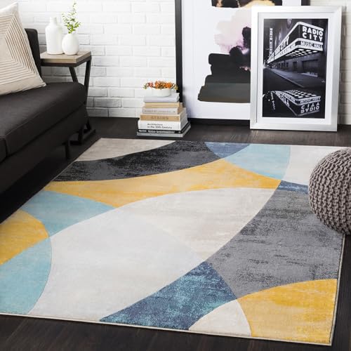 Surya Albuquerque Geometrischer Teppich - Teppich modern Wohnzimmer, Esszimmer, Schlafzimmer - weicher Abstrakt Boho Teppich, Kurzflor Teppich für einfache Pflege - Teppich groß 160x220cm in Aqua von Surya