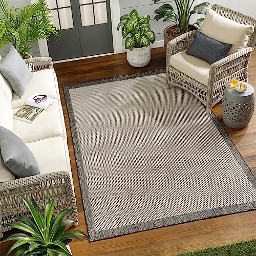 Surya Outdoor Teppich wetterfest, Arsuz - In und Outdoor Teppich für Balkon, Terrasse, Garten, Küche - Outdoor Teppich Boho Style, Teppich für draußen - Teppich Charcoal,120x170cm von Surya