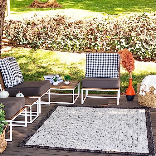 Surya Outdoor Teppich wetterfest, Belek - In und Outdoor Teppich für Balkon, Terrasse, Garten, Küche - Outdoor Teppich Boho Style, Teppich für draußen - Teppich Ivory,160x213cm von Surya