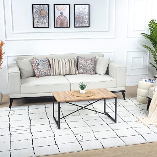 Surya Boden Teppich Schlafzimmer, Wohnzimmer, Esszimmer, Flur - Moderne Boho Teppich Geometrisches Muster - Weicher Skandinavisch Wohnzimmerteppich Anthrazit, Creme - Carpet 200x275cm Groß Teppich von Surya