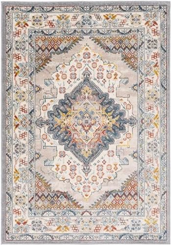 Surya Casablanca Teppich Läufer Flur, Esszimmer - Teppich Wohnzimmer, Rugs Living Room - Boho Teppich Orientalisch Style, Kurzflor Carpet - Bunter Teppich Grau, Taupe, Blau, Creme, Senf, 80x150cm von Surya