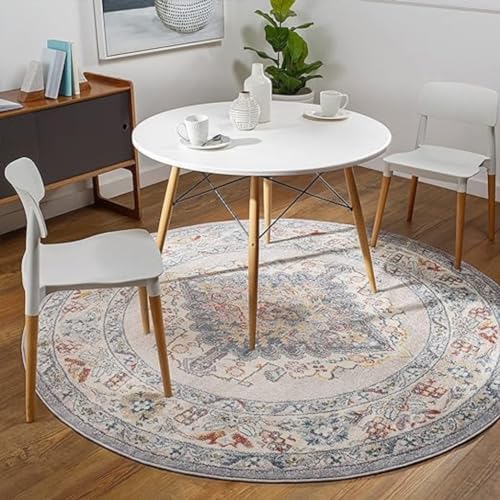 Surya Casablanca Vintage Teppich - Teppich Wohnzimmer, Esszimmer, Flur, Rugs Living Room - Boho Teppich Orientalisch Style, Kurzflor Carpet - Bunter Teppich Grau, Taupe, Blau, Creme, Senf 160x160cm von Surya