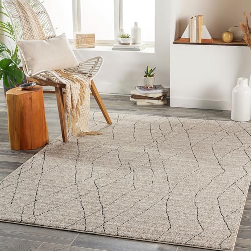 Surya Durban Teppich Wohnzimmer Modern – Abstrakt Design in Marmor Optik für Esszimmer, Schlafzimmer, Wohnzimmerteppich – weicher Marmor Teppich Groß 120x170cm Carpet, Teppich Beige von Surya