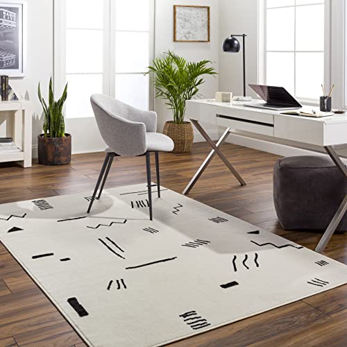 Surya Empoli Teppich Schlafzimmer, Wohnzimmer, Esszimmer, Flur - Moderne Boho Teppich Geometrisches Muster - Weicher Skandinavisch Wohnzimmerteppich Schwarz, Weiß - Carpet 152x213 Groß Teppich von Surya