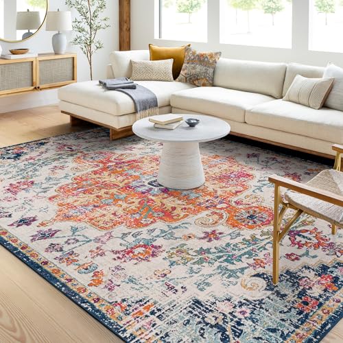 Surya Asmara Vintage Teppich groß - Teppiche Wohnzimmer, Esszimmer, Flur, Carpet Living Room - Orientalischer Teppich Boho Style - Bunter Muster, Aqua, Off-White, Blue, Red, Saffron, 160x220cm von Surya
