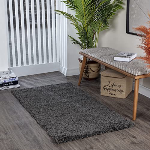 Surya Home Flauschiger Teppich - Shaggy Teppich für Wohnzimmer,Schlafzimmer, Esszimmer, Berber Abstrakter Langflor Hochflor Teppich Weiss flauschig - Teppich Groß 100x200cm Carpet in Dunkel Grau von Surya