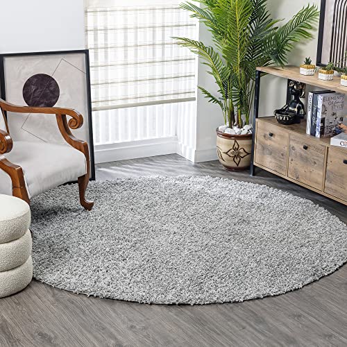 Surya Home Flauschiger Teppich Rund - Shaggy Teppich für Wohnzimmer, Schlafzimmer, Berber Abstrakter Langflor Hochflor Teppich Grau flauschig - Teppich Rund 120cm Carpet in Grau von Surya