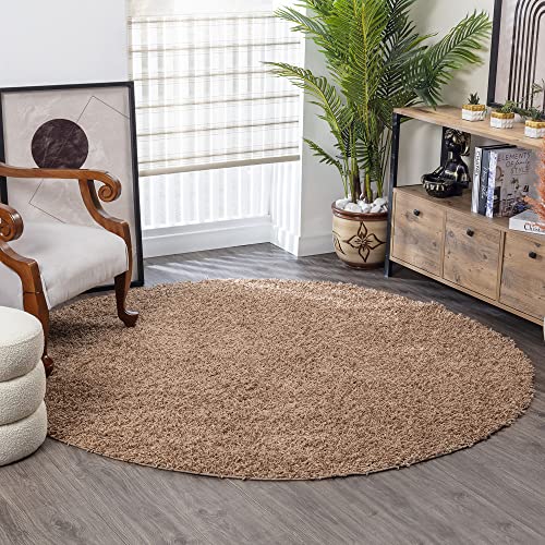 Surya Home Flauschiger Teppich Rund - Shaggy Teppich für Wohnzimmer, Schlafzimmer, Berber Abstrakter Langflor Hochflor Teppich Beige flauschig - Teppich Rund 120cm Carpet in Beige von Surya