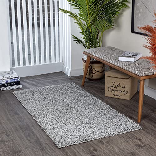 Surya Home Flauschiger Teppich - Shaggy Teppich für Wohnzimmer,Schlafzimmer, Esszimmer, Berber Abstrakter Langflor Hochflor Teppich Weiss flauschig - Teppich Groß 100x200cm Carpet in Grau von Surya