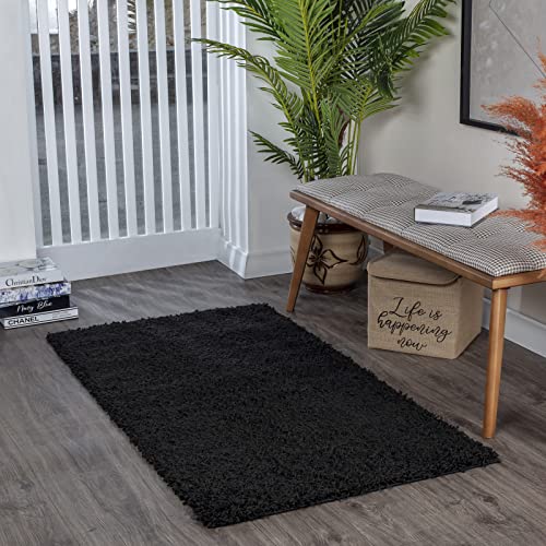 Surya Home Flauschiger Teppich Läufer - Shaggy Teppich für Wohnzimmer, Schlafzimmer, Berber Abstrakter Langflor Hochflor Teppich Schwarz flauschig - Teppich Läufer 80x150cm Läufer Flur in Schwarz von Surya