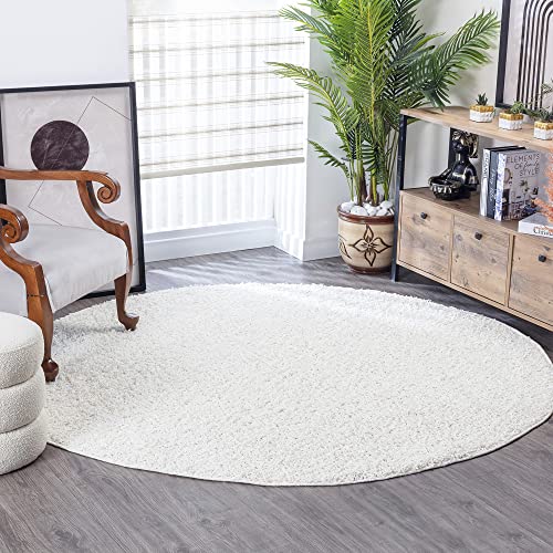Surya Home Flauschiger Teppich Rund - Shaggy Teppich für Wohnzimmer, Schlafzimmer, Berber Abstrakter Langflor Hochflor Teppich Weiß flauschig - Teppich Rund 200cm Carpet in Weiß von Surya