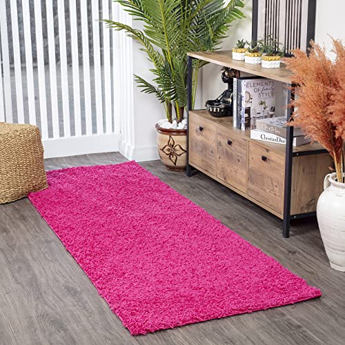 Surya Home Flauschiger Teppich Läufer - Shaggy Teppich für Wohnzimmer, Schlafzimmer, Berber Abstrakter Langflor Hochflor Teppich Pink flauschig - Teppich Läufer 80x220cm Läufer Flur in Pink von Surya