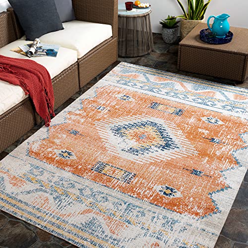 Surya Outdoor Teppich wetterfest, Lusaka - In und Outdoor Teppich für Balkon, Terrasse, Garten, Küche - Outdoor Teppich Boho Style, Teppich für draußen - Teppich Rust, 200x275cm von Surya